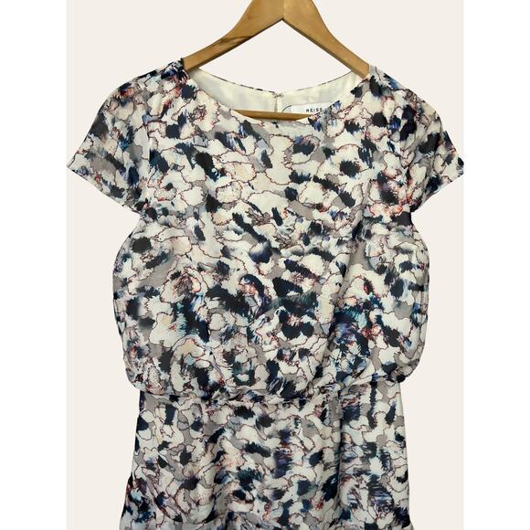 Reiss Annah Tiered Abstract Floral Watercolor Cap Sleeve A-Line Dress Size 6 - Picture 3 of 11